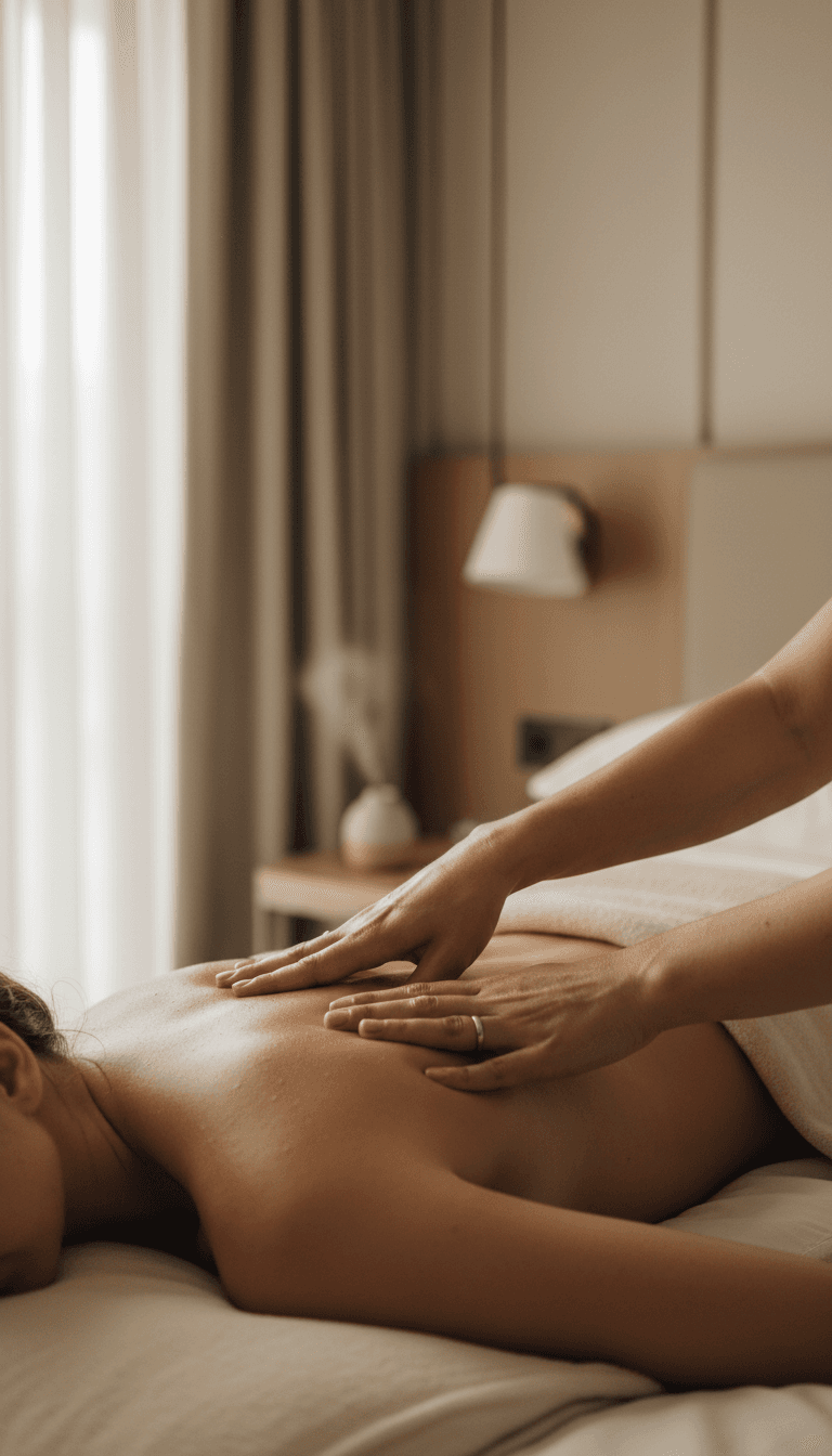 Therapist's hands applying targeted pressure on a client's back