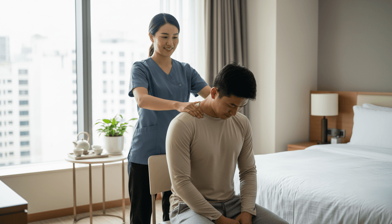 Therapist demonstrating a targeted neck and shoulder technique