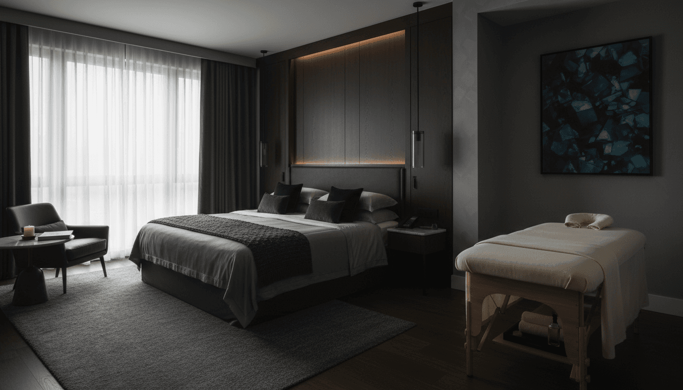 Serene hotel room set up for a mobile massage session